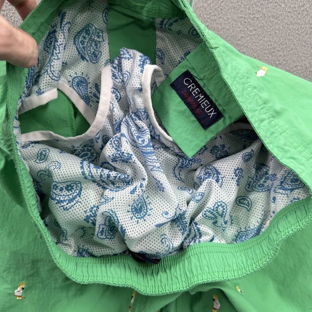 Cremieux Swim Shorts Mens‎ Large Green Parrot Print Trunks Mesh Lined Beach